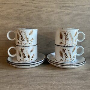 4  Stonehenge Midwinter Wild Oats Porcelain Flat Cup & Saucer Sets England EUC